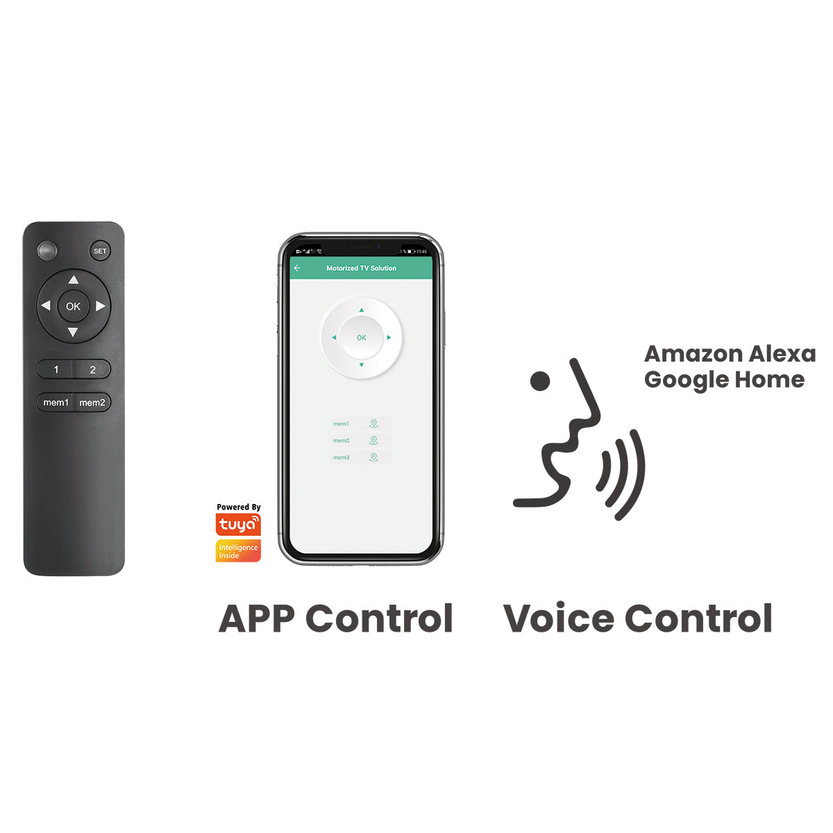 my wall Motorisierter TV Deckenhalter - HL48MWL Smart Home, Alexa und Google Home Kompatibel, Sprachsteuerung, TV Deckenhalterung elektrisch, Klappbar, Schwenkbar, Fernbedienung oder App Steuerung
