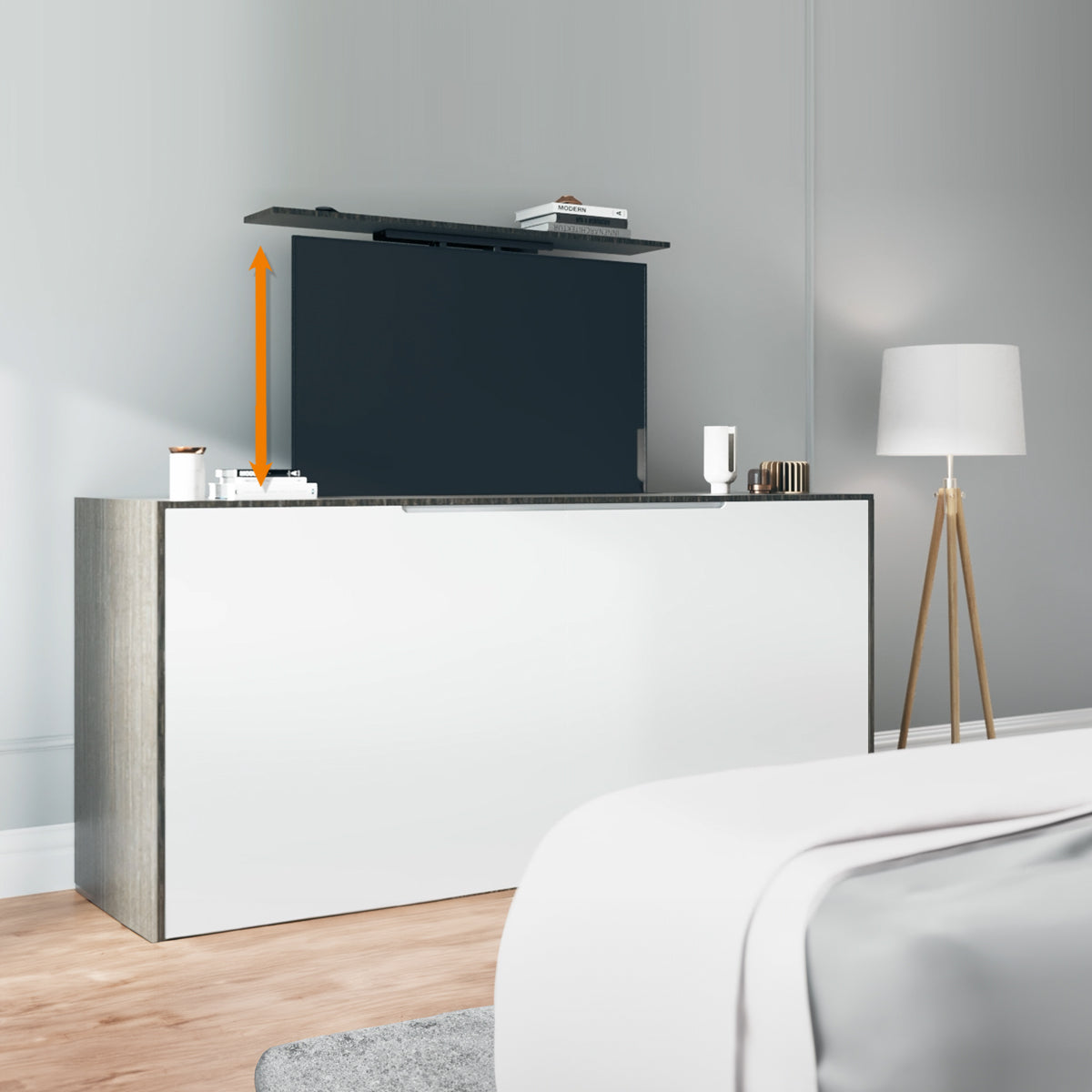 MyWall HP63-1 elektrischer TV Lift zum Einbau in Möbel für 37-65" Bildschirme (mit Fernbedienung, für 94-165cm TVs, max. 60kg Belastbarkeit)