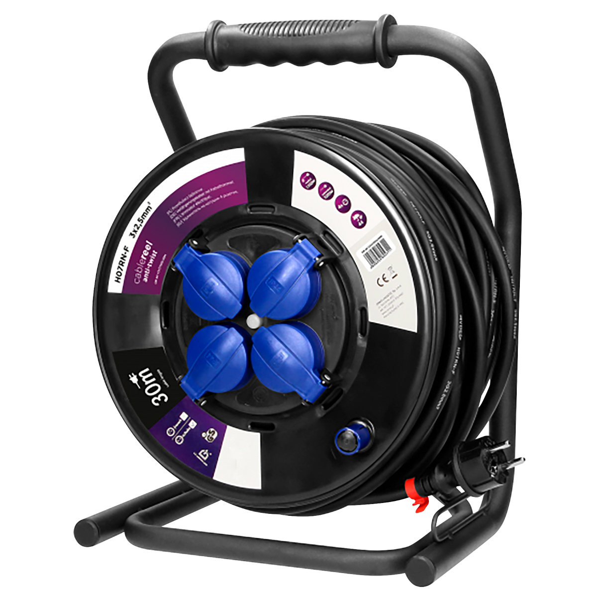 ORNO OR-AE-13157(GS) Kabeltrommel Außenbereich 20m / 40m 4-Fach IP44 3200W Anti-Twist-Sockel-System (30m)