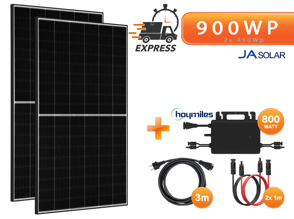 900Wp Balkonkraftwerk - 2x TRINA 445W Black Frame bifazial & Hoymiles HMS-800W-2T Wechselrichter