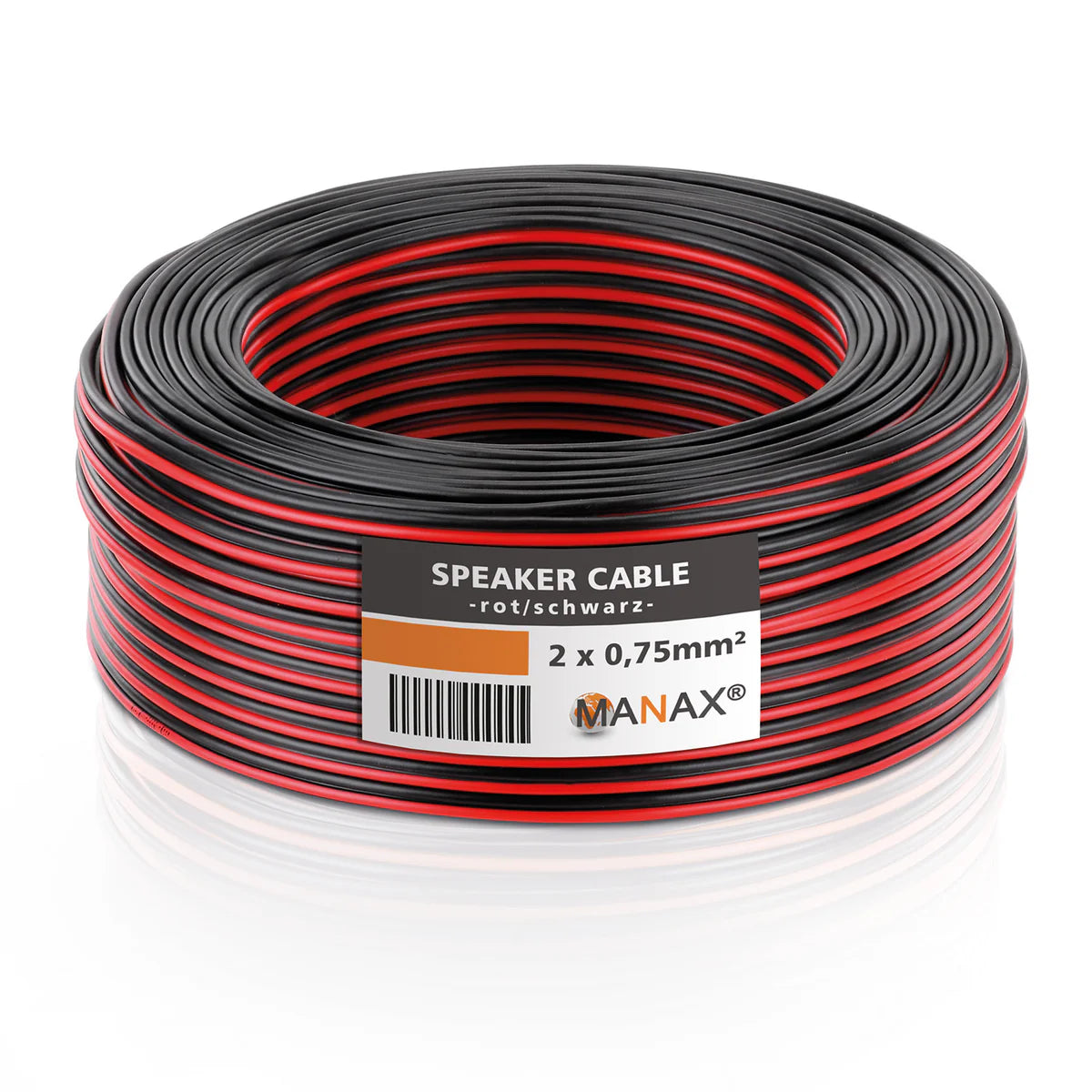 MANAX Lautsprecherkabel rot / schwarz 2x 0,75mm² – 50 Meter Ring | CCA-Kupfer Boxenkabel für klaren Sound bei HiFi, Heimkino und Car-HiFi mit Polaritätskennzeichnung