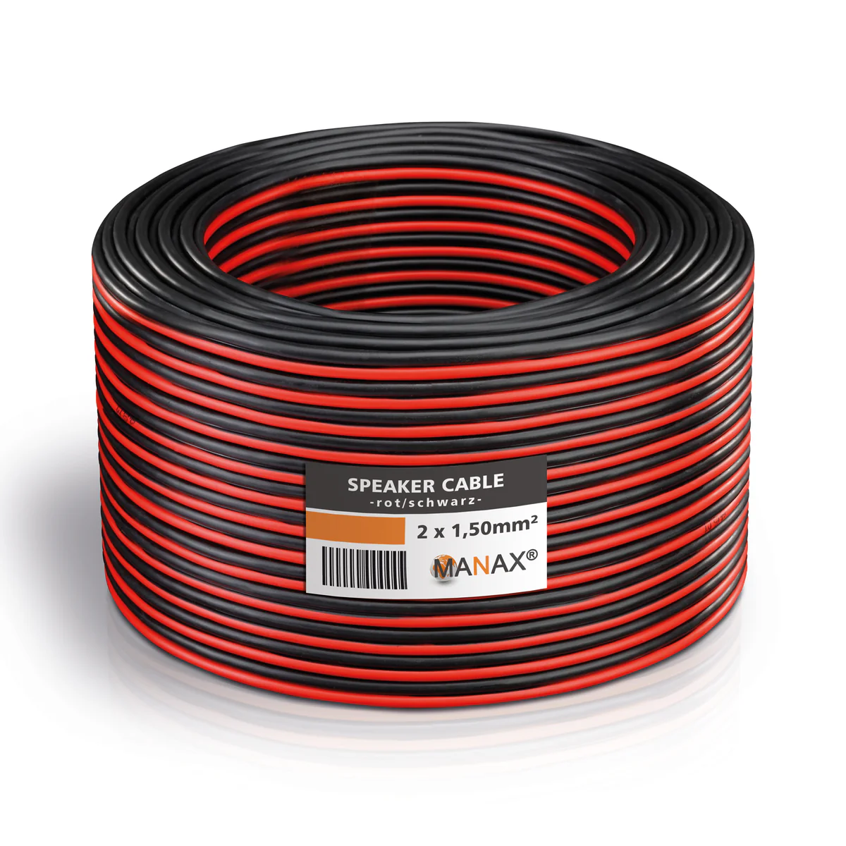 MANAX Lautsprecherkabel rot / schwarz 2x 1,50mm² – 10 Meter Ring | CCA-Kupfer Boxenkabel für klaren Sound bei HiFi, Heimkino und Car-HiFi mit Polaritätskennzeichnung