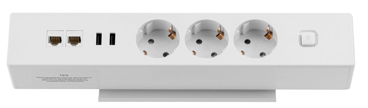 Tischsteckdose NV63L 3-Fach Schutzkontakt mit 2X USB und 2X LAN Anschluss, Mehrfachsteckdose für Zuhause mit Tischbefestigung, Knopf zum EIN- und Ausschalten, Steckdosenleiste mit 1,8m Kabel