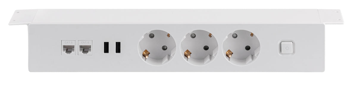 Tischsteckdose NV64L 3-Fach Schutzkontakt mit 2X USB und 2X LAN Anschluss, Mehrfachsteckdose für Zuhause Anschraubbar, Knopf zum EIN- und Ausschalten, Steckdosenleiste mit 1,8m Kabel