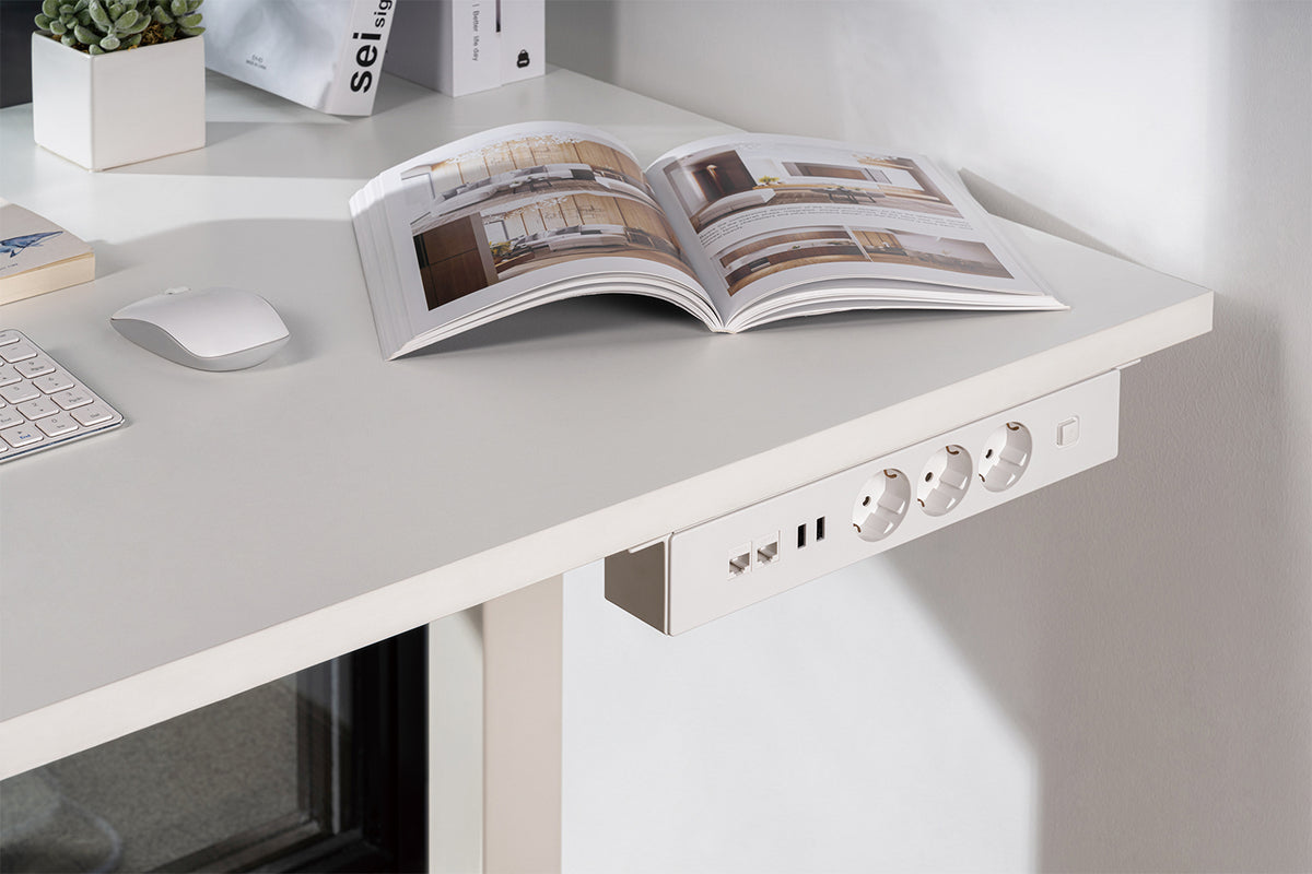 Tischsteckdose NV64L 3-Fach Schutzkontakt mit 2X USB und 2X LAN Anschluss, Mehrfachsteckdose für Zuhause Anschraubbar, Knopf zum EIN- und Ausschalten, Steckdosenleiste mit 1,8m Kabel