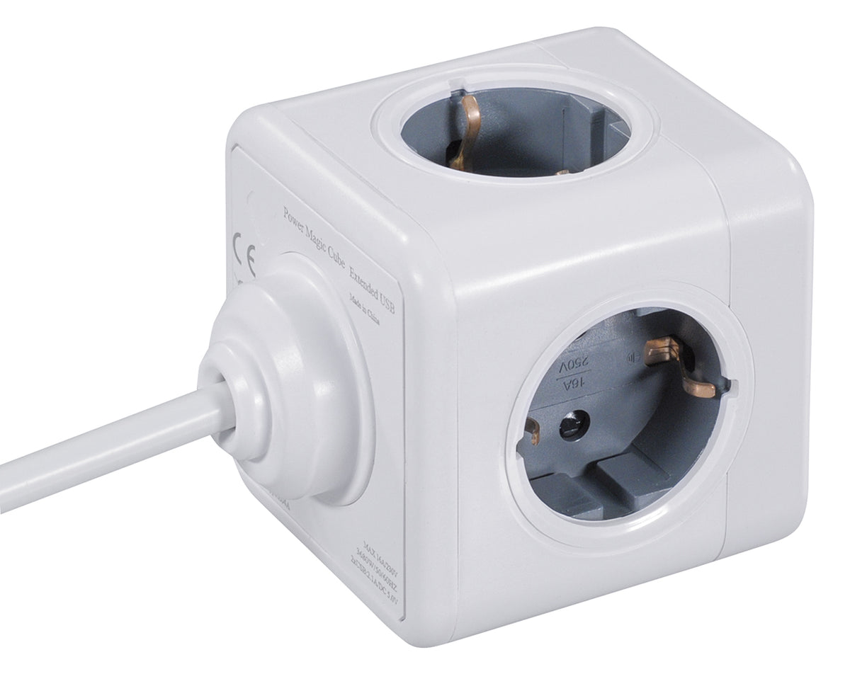 Steckdosenwürfel NV82L 4-Fach mit 2 USB, platzsparende Mehrfachsteckdose mit Halterung zur Montage, Steckdosenleiste mit USB Ladebuchsen, kompakt & vielseitig einsetzbar