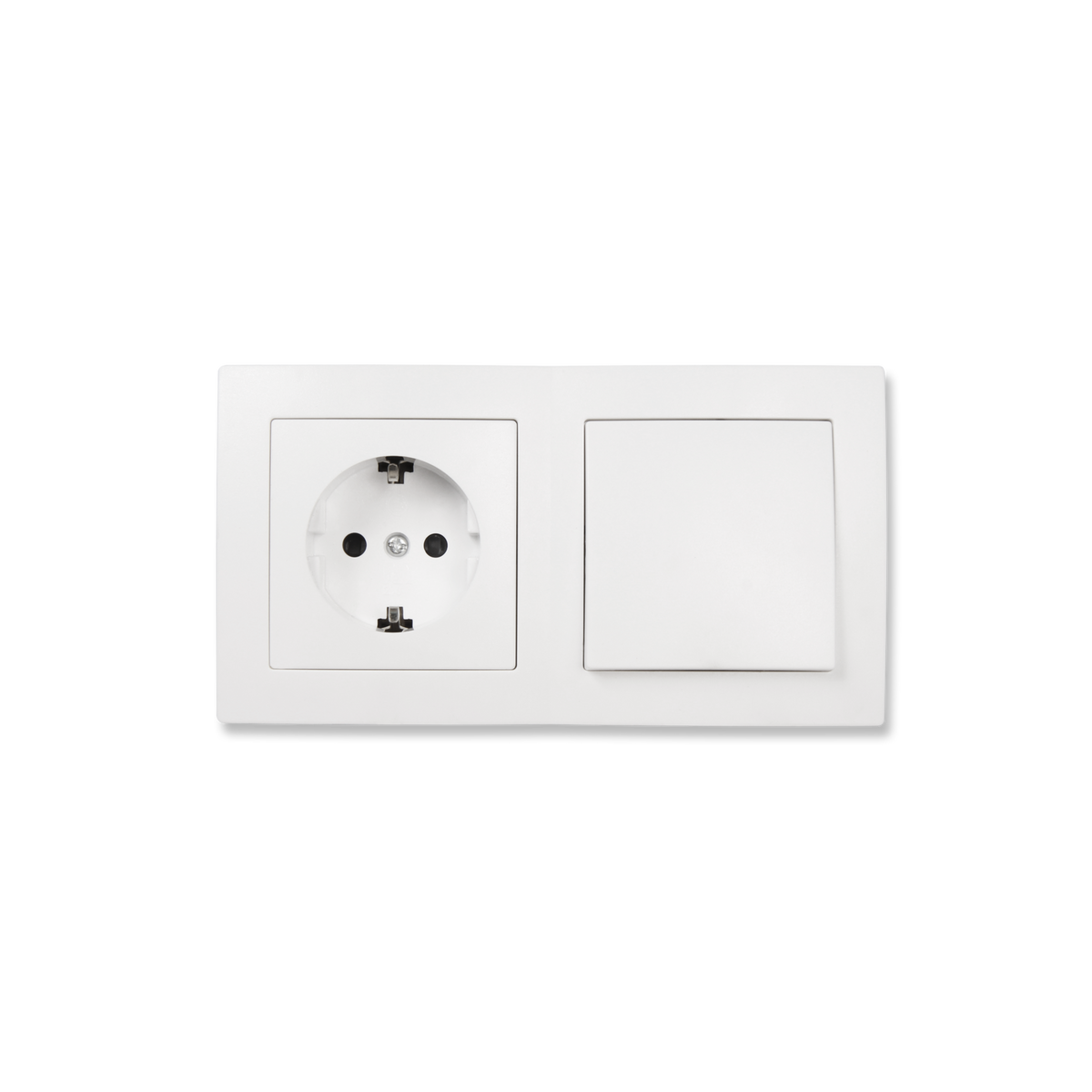 McPower Lichtschalter-Steckdosen Kombination | Flair | 2-fach Set, Schalter und Steckdose mit Rahmen, 250V~/10A, Unterputz, für Wohnräume, Küche, Büro, weiß matt