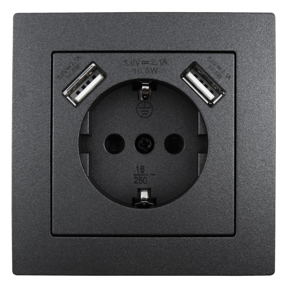 Schutzkontakt-Steckdose mit 2x USB McPower ''Flair'', 250V, 5V/2,1A, UP, anthrazit