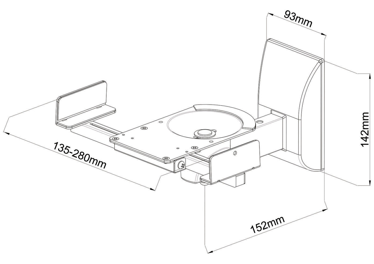 mywall HB5L HB 5 L Lautsprecher-Wandhalterung einstellbar ohne Werkzeug Neigbar+Schwenkbar 25 kg Schwarz 1 Paar